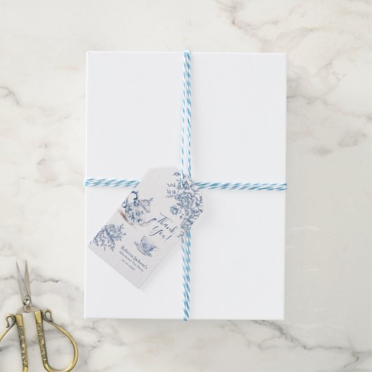 Dusty Blue Victoriaans Garden Bridal Tea Dank u Cadeaulabel (Met Touw)