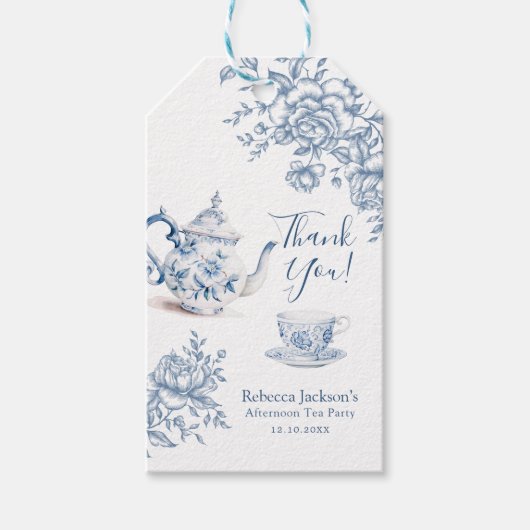 Dusty Blue Victoriaans Garden Bridal Tea Dank u Cadeaulabel (Voorkant)