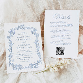 Dusty Blue Victorian Floral All in One Wedding Kaart