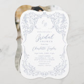 Dusty Blue Vintag Monogram Vrijgezellenfeest Kaart (Voorkant / Achterkant)