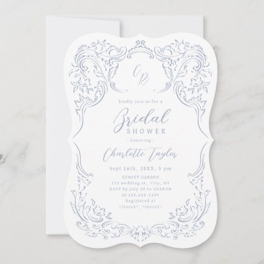 Dusty Blue Vintag Monogram Vrijgezellenfeest Kaart (Voorkant)