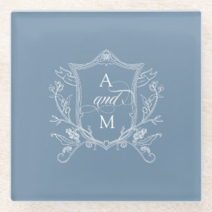 Dusty Blue Vintage Crest Wedding Glazen Onderzetter