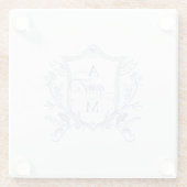 Dusty Blue Vintage Crest Wedding Glazen Onderzetter (Achterkant)