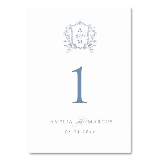 Dusty Blue Vintage Crest Wedding Kaart (Voorkant)