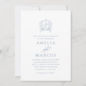 Dusty Blue Vintage Crest Wedding Kaart (Voorkant)