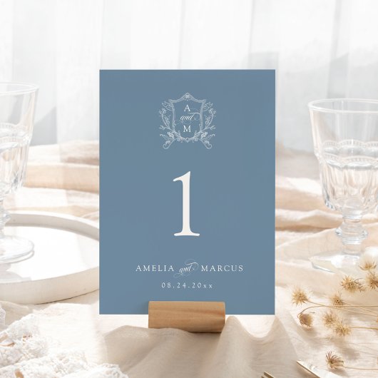 Dusty Blue Vintage Crest Wedding Kaart