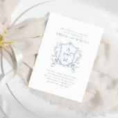 Dusty Blue Vintage Crest Wedding Kaart