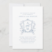 Dusty Blue Vintage Crest Wedding Kaart (Voorkant)