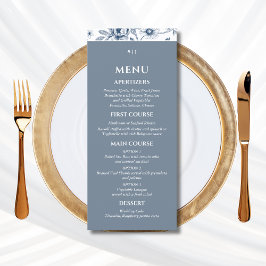Dusty Blue Vintage Floral French Wedding Menu