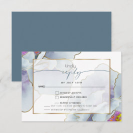 Dusty Blue Violet Exotic Floral Meal Choice RSVP Kaartje