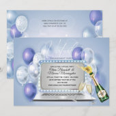 Dusty Blue Virtual Verloving Celebration-laptop Kaart (Voorkant / Achterkant)