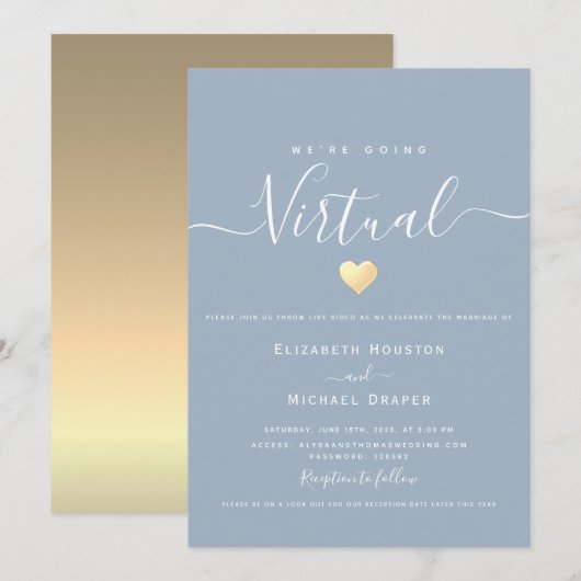 Dusty Blue Virtual Wedding Kaart (Voorkant / Achterkant)