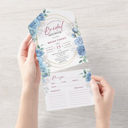Dusty Blue Vrijgezellenfeest Blue Rozen Recept All In One Uitnodiging (Afscheurbaar)