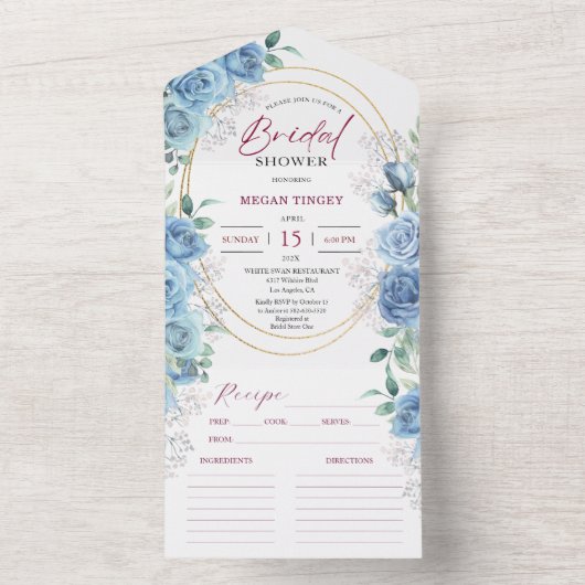 Dusty Blue Vrijgezellenfeest Blue Rozen Recept All In One Uitnodiging (Binnen)