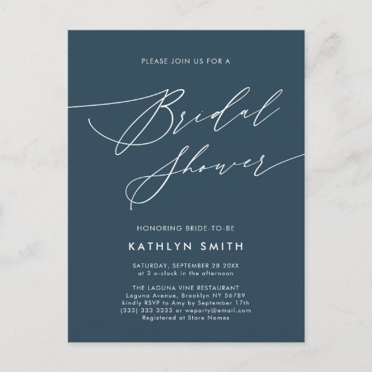 Dusty Blue Vrijgezellenfeest Elegant Script Minima Uitnodiging Briefkaart (Voorkant)