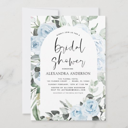 Dusty Blue Vrijgezellenfeest Eucalyptus Floral Kaart (Voorkant)