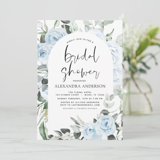 Dusty Blue Vrijgezellenfeest Eucalyptus Floral Kaart (Staand voorkant)