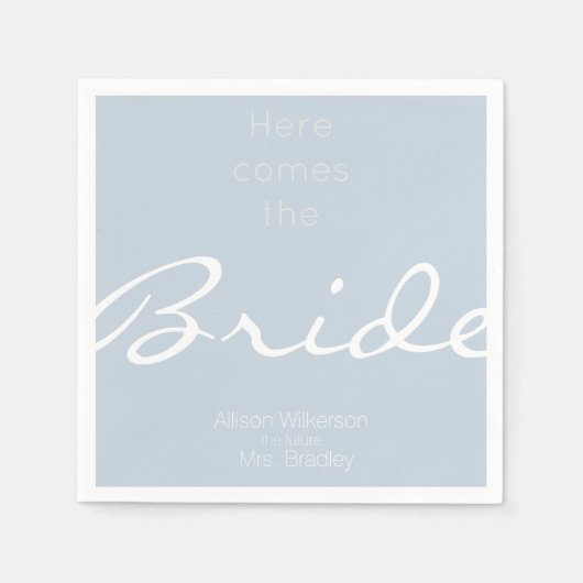 Dusty Blue Vrijgezellenfeest Here Comes The Bride Servet (Voorkant)