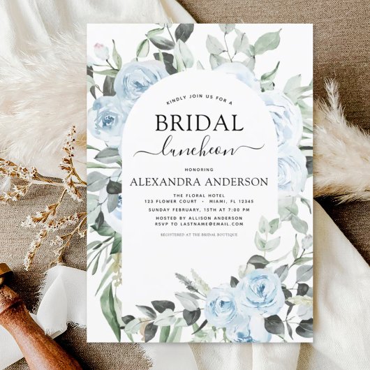 Dusty Blue Vrijgezellenfeest Luncheon Invitation Kaart