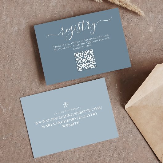 Dusty Blue Vrijgezellenfeest QR Code Gift Registry Informatiekaartje