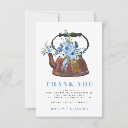 Dusty Blue Vrijgezellenfeest Tea Party Dank u Bedankkaart (Voorkant)