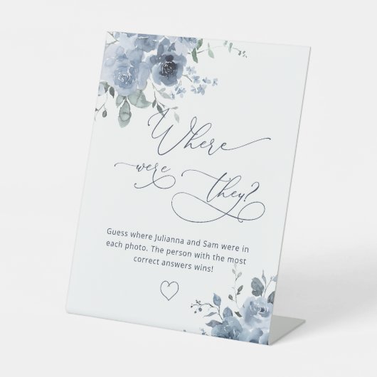 Dusty Blue waar waren ze Vrijgezellenfeest spel Reclamebord Met Voetstuk (Voorkant)