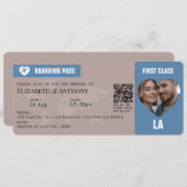 Dusty Blue & Warm Taupe Boarding Pass Wedding Kaart (Voorkant / Achterkant)