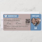 Dusty Blue & Warm Taupe Boarding Pass Wedding Kaart (Voorkant)
