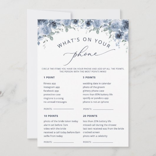 Dusty Blue Wat is er op uw telefoon Bruids spel Ka Kaart (Voorkant)