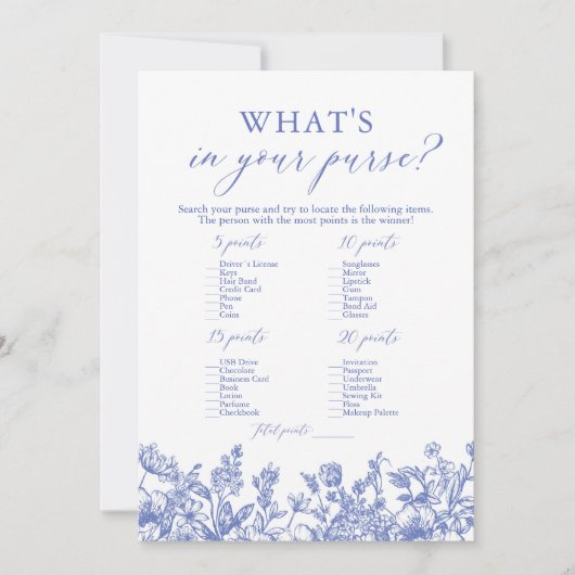 Dusty Blue Wat zit er in je tas Vrijgezellenfeest Kaart (Voorkant)