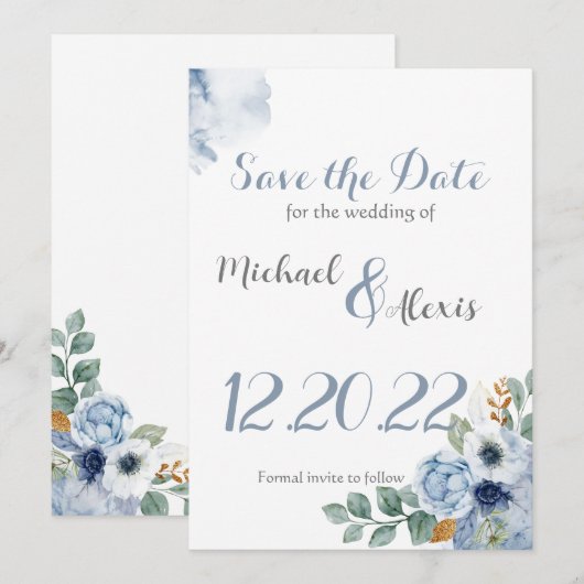 Dusty Blue Water-Color Kaart (Voorkant / Achterkant)