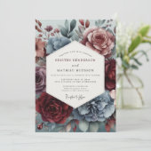Dusty Blue Watercolor Bloom Wedding Kaart (Staand voorkant)