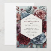 Dusty Blue Watercolor Bloom Wedding Kaart (Voorkant / Achterkant)