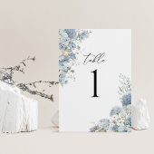 Dusty Blue Watercolor Floral Table Number Kaart