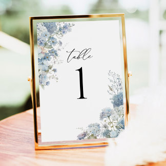 Dusty Blue Watercolor Floral Table Number Kaart