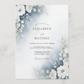Dusty Blue Watercolor Floral Wedding Kaart (Voorkant)