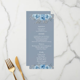 Dusty Blue Watercolor Floral Wedding Reception  Menu