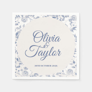 Dusty Blue Watercolor Floral Wedding Servet
