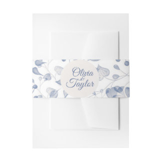 Dusty Blue Watercolor Floral Wedding Uitnodigingen Wikkel