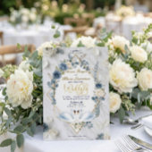 Dusty Blue Watercolor Marble Faux Foil Wedding Kaart
