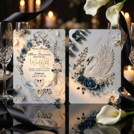 Dusty Blue Watercolor Marble Faux Foil Wedding Kaart