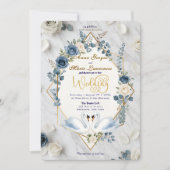 Dusty Blue Watercolor Marble Faux Foil Wedding Kaart (Voorkant)