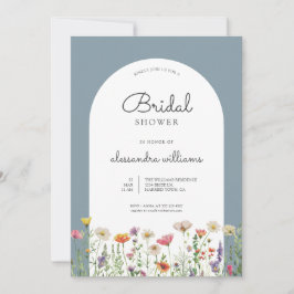 Dusty Blue Watercolor Wildflower Bridal Shower Kaart
