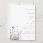 Dusty Blue Watercolor Wildflower Wedding Kaart (Voorkant)