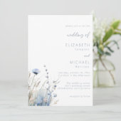 Dusty Blue Watercolor Wildflower Wedding Kaart (Staand voorkant)