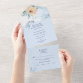 Dusty Blue Watercoloured Peach Wild Roos All In One Uitnodiging (Afscheurbaar)