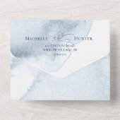 Dusty Blue Watercoloured Peach Wild Roos All In One Uitnodiging (Achterkant)