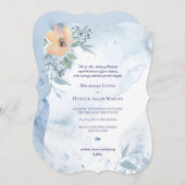 Dusty Blue Watercoloured Peach Wild Roos Kaart (Voorkant / Achterkant)