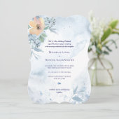 Dusty Blue Watercoloured Peach Wild Roos Kaart (Staand voorkant)