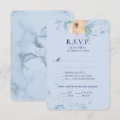 Dusty Blue Watercoloured Peach Wild Roos RSVP Kaartje (Voorkant / Achterkant)